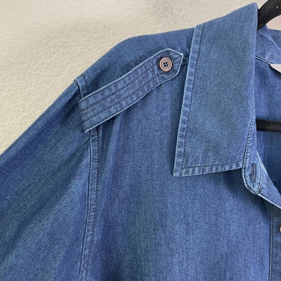 Martha Stewart Womens Plus 2X Denim Chambray Button Up Shirt Shoulder Epaulets - Picture 6 of 10